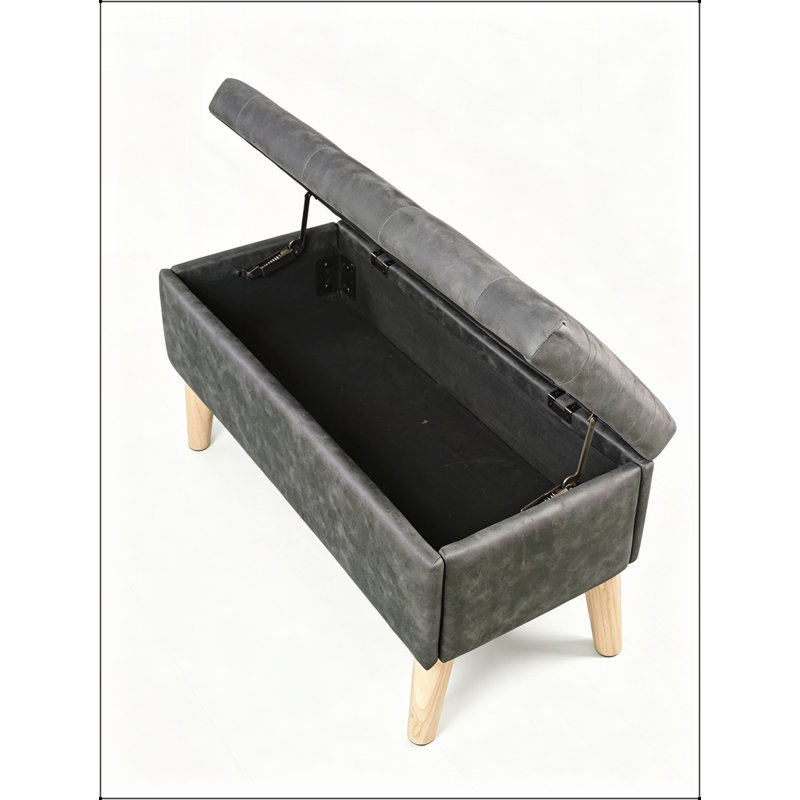 Banc coffre carré de 81 cm de large avec plateau intégré et repose-pieds rembourré, idéal pour le salon ou la chambre., Noir