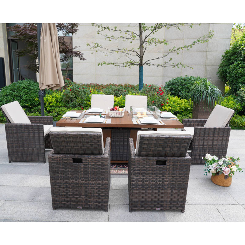 6 - Person Patio Dining Set Rectangular Table with Cushions Included