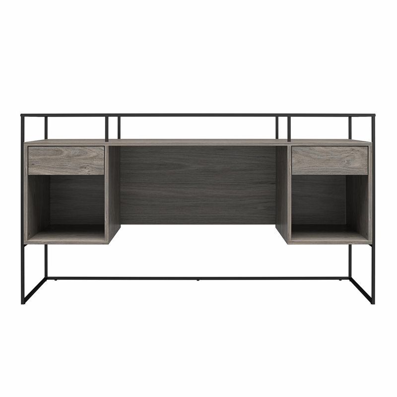 Arreonna 139.7Cm W Rectangle Computer Desk with Cabinet, Grey Oak