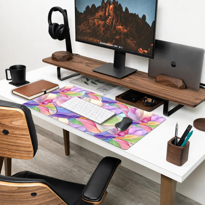  Rubber Mouse Pad, Smooth Microfiber Surface, Non-Slip Base, Rounded Edge Decorative Mouse Mat for Office & Gaming, Pink Stained Glass Flower