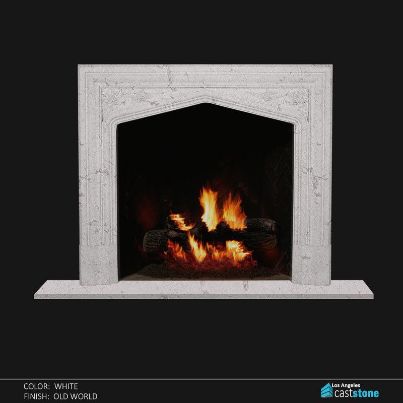 Iden Hand Carved Composite Fireplace Surround, White Old World