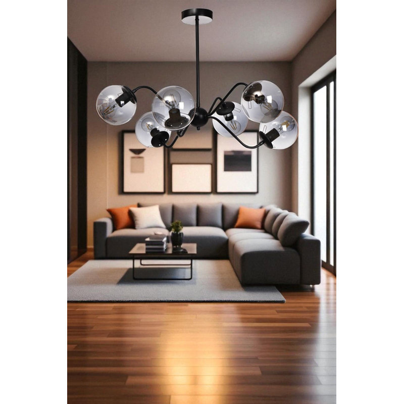 Lustre ajustable moderne, structure en métal gris et noir, 15 x 5,9 pouces | Hauteur: 15,7 - 23,6 pouces | 6 x douilles E 27 (40 W maximum), convenant au salon et à la salle à manger | Luminaire élégant et fonctionnel
