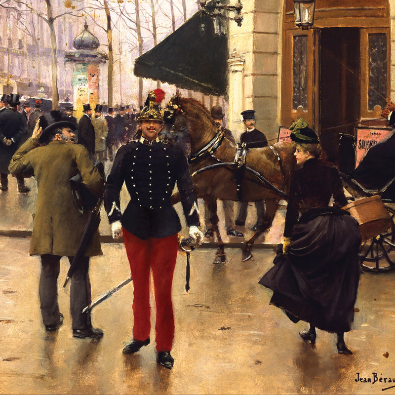 «Boulevard des Capucines and vaudeville theatre in Paris 1889», reproduction de peinture à l'huile sur toile encadrée