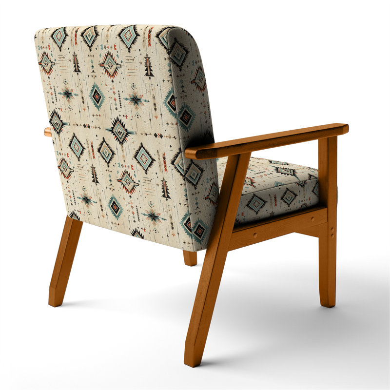Fauteuil d'appoint rembourré Tribal Nomad Boho, Accoudoirs carrés bruns