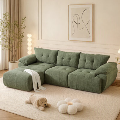 Canapé d'angle modulaire en chenille de 292 cm, canapé nuage surdimensionné avec pouf offert, canapé de sol profond à compression sans ossature pour salon, appartement