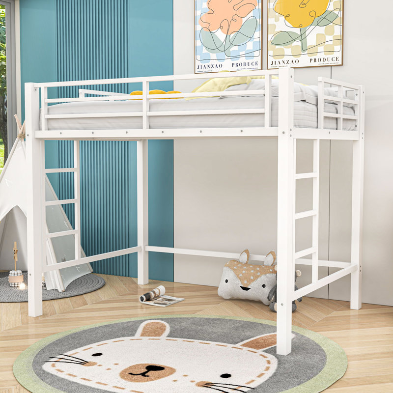 Classic Metal Loft Bed with Dual-Side Ladders, Full