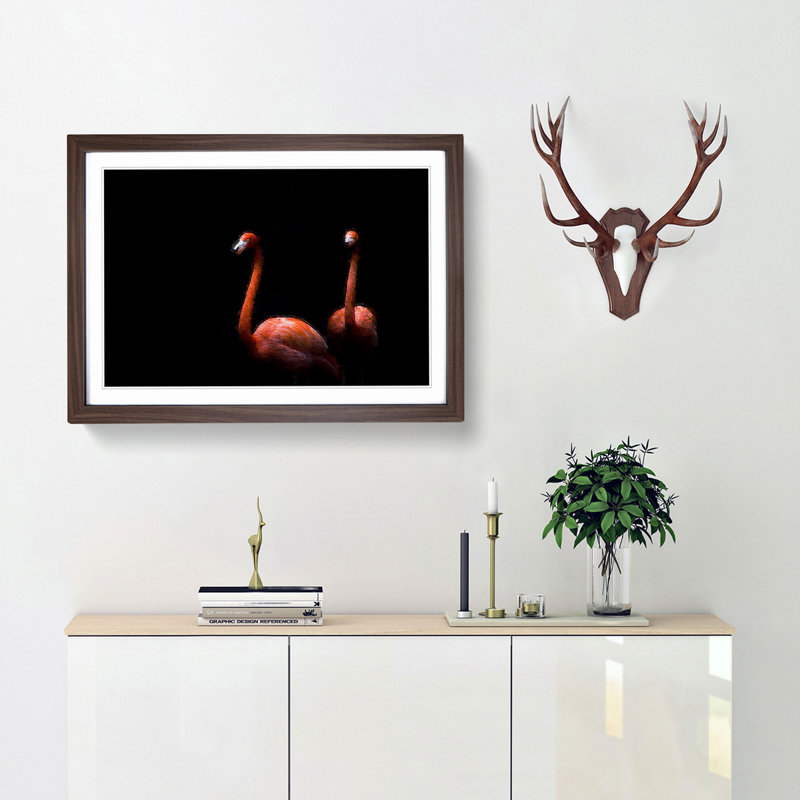 Pink Flamingos - Picture Frame Painting Print, 48cm H x 65cm W x 2cm D, Walnut Framed