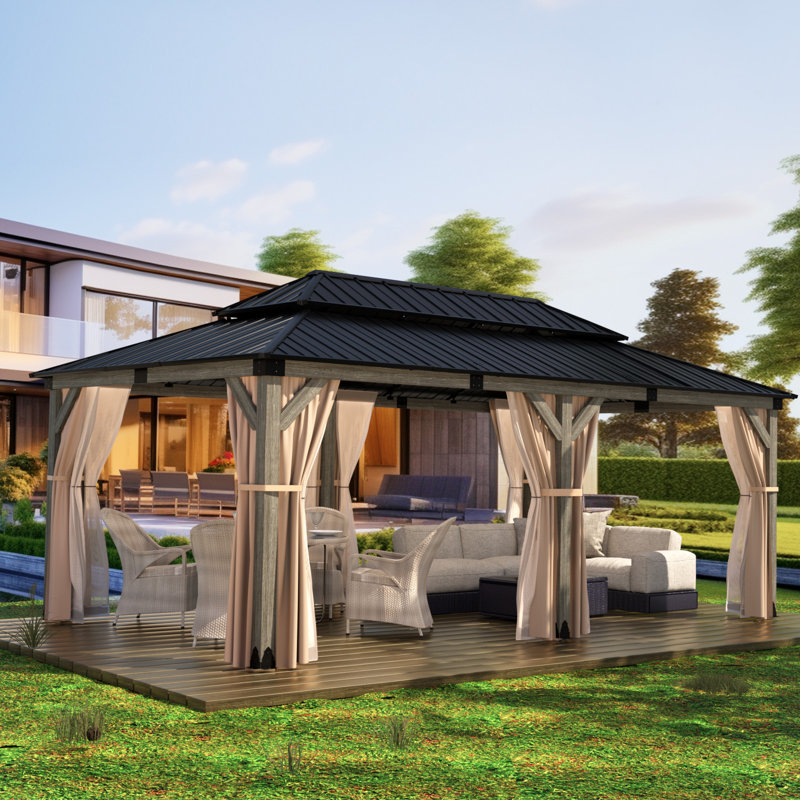Solid Patio Gazebo, Gray, 10 Ft. H x 20 Ft. W x 12 Ft. D