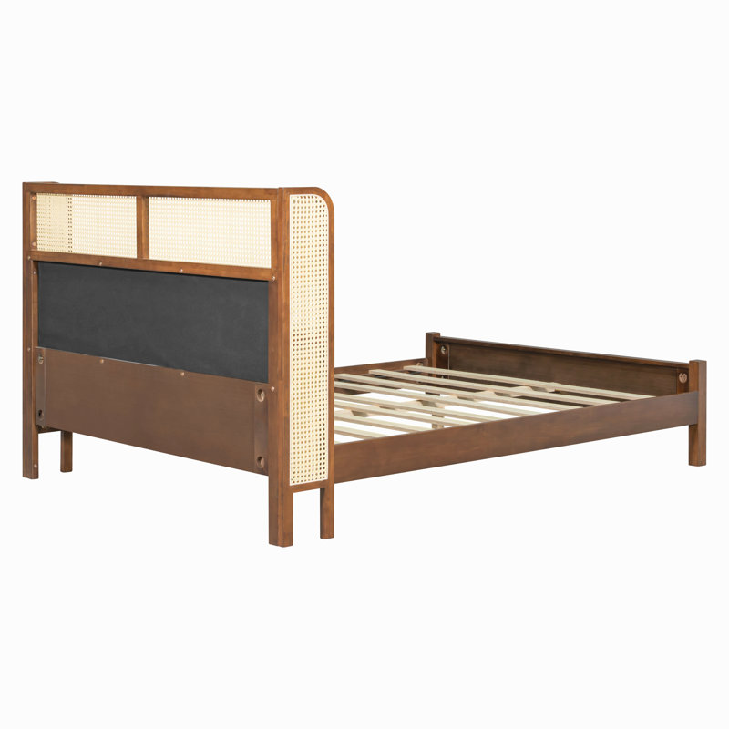 Structure de grand lit avec tête de lit verte, lit en bois massif, mobilier de chambre moderne, Vert / noyer