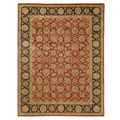 Tapis rouge et noir noué à la main de haute qualité