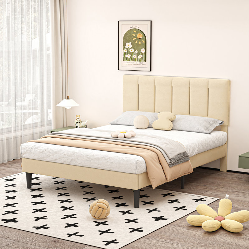 Structure de lit tapissier Auxter, Grand lit, Beige