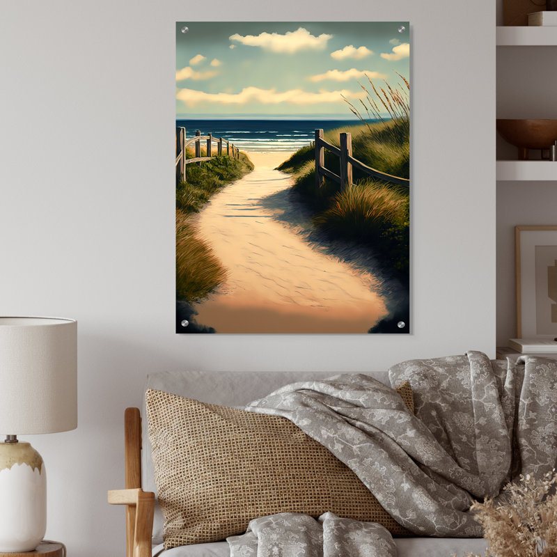 «Walkway To The Beach» - art mural acrylique plage côtière, H 32 po x l 16 po