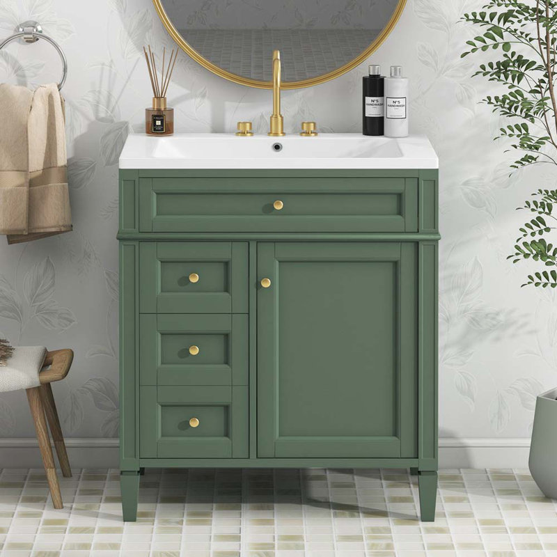 Georga 30'' Single Bathroom Vanity with Resin Top, Green