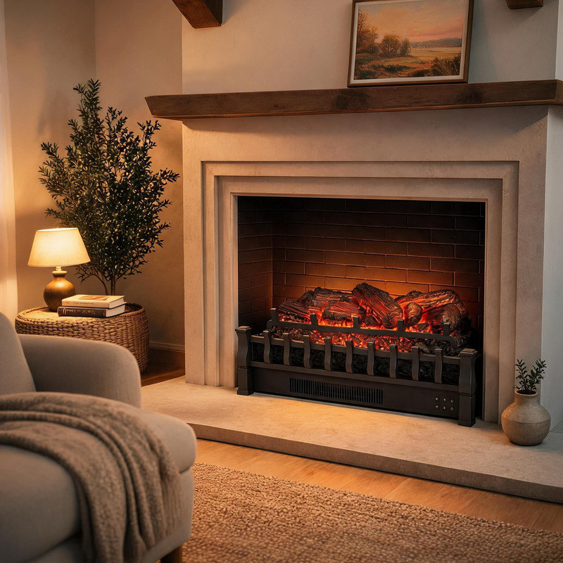 Foyer électrique en insert de 76 cm (30 po), chauffage de 1 500 W avec flamme DEL réaliste, thermostat réglable et télécommande, noir