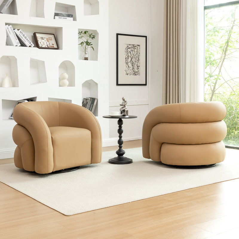 Coyle Artificial Leather Swivel Barrel Chair, Yellow