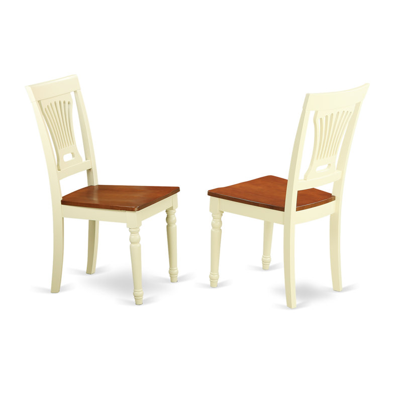 Plainville Dining Chairs - Stylish Back Wood Seat Kitchen Chairs, Set of 2, Buttermilk & Cherry, Buttermilk and Cherry