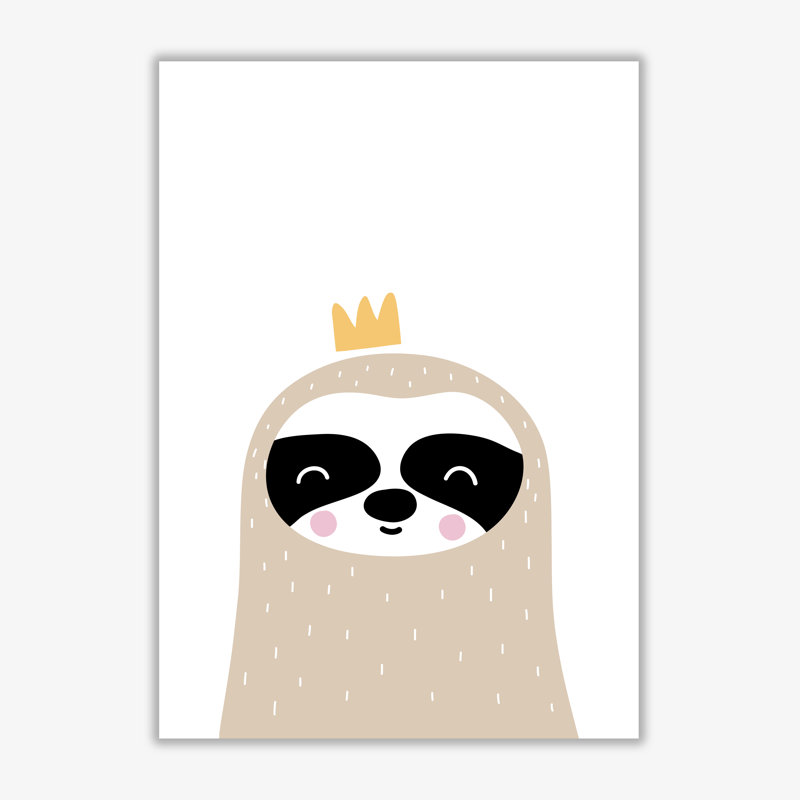 Scandi Sloth With Crown - Print, 30 cm H x 21 cm W x 1 cm D, No Frame