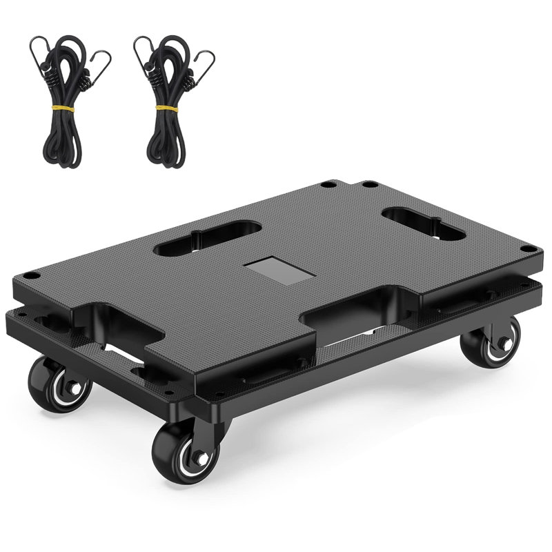 Chariot à roulettes robuste à 4 roulettes - capacité de 440 lb, conception emboîtable innovante, plateforme roulante plate robuste avec roulettes lisses, léger pour la maison / le bureau, noir, paquet de 1