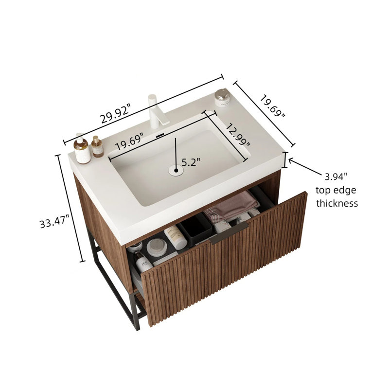 Bathroom Vanity With Sink, Freestanding Storage Cabinet With Drawer And Open Shelf