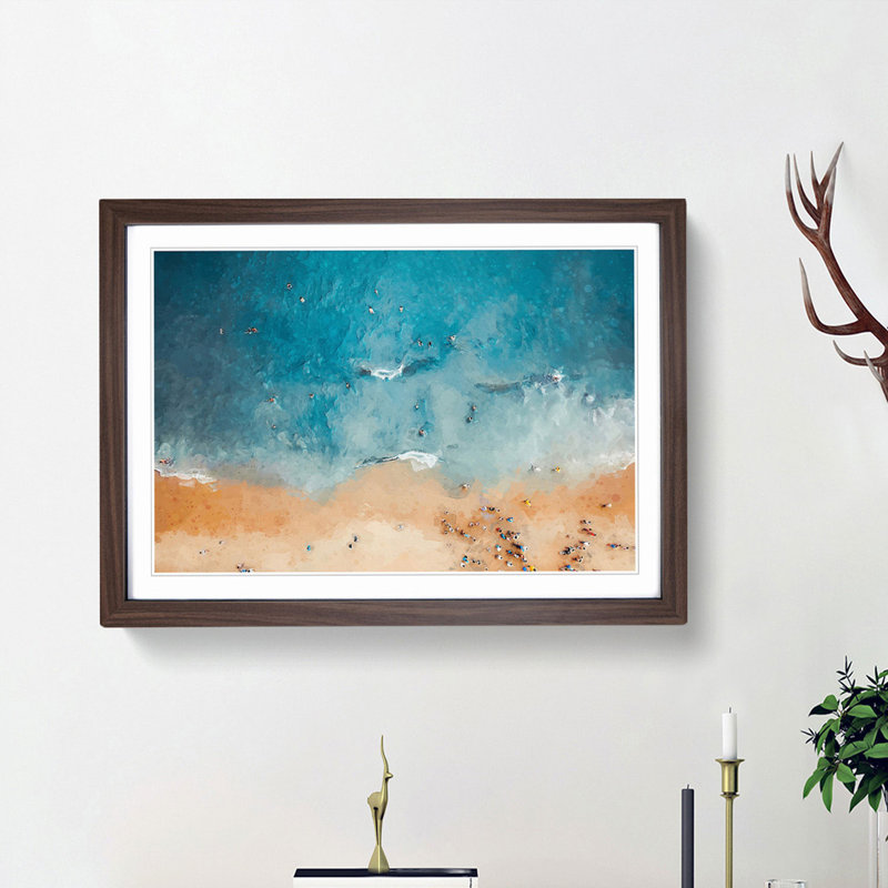 Busy Beach in Brazil - Picture Frame Graphic Art Print, Walnut Framed, 27cm H x 36cm W x 2cm D