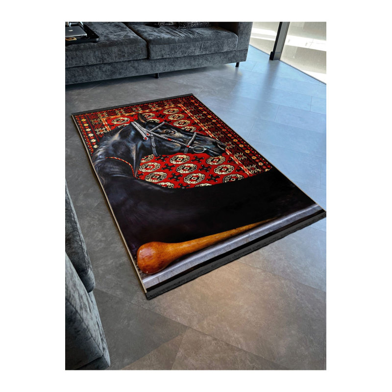 Tapis décoratif noir à motif floral noir, Sous-tapis rectangulaire de 3 pi 3 po x 6 pi 7 po 