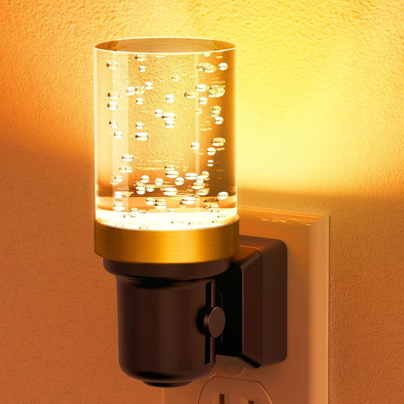 Veilleuse à bulles dorée en acrylique avec lueur ambrée et luminosité réglable