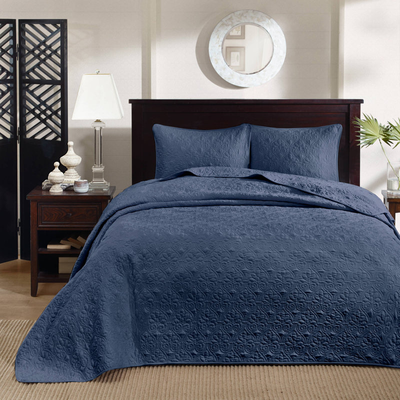 Ensemble de couvre-lit réversible Québec, Couvre-lit double et 2 taies décoratives standard, Marine