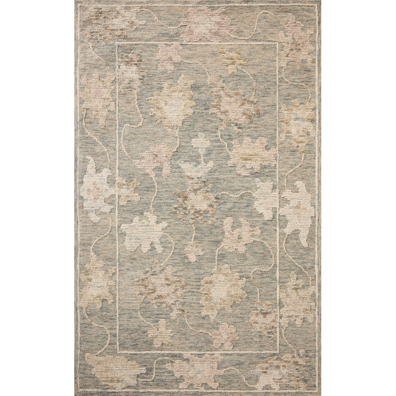 Tapis bleu / gris Grishma, Carré 1 pi 6 po