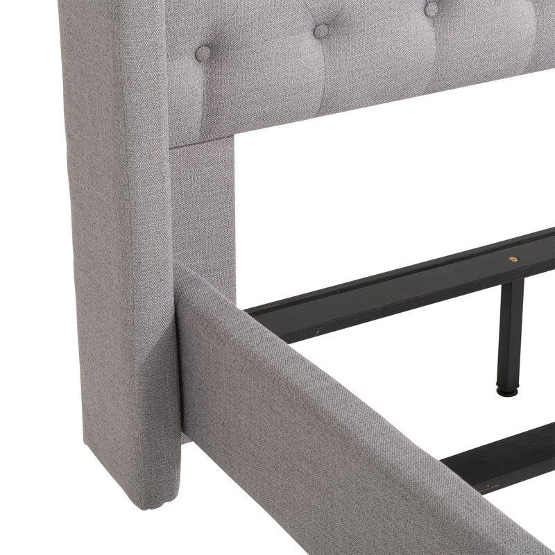 Alfreton Upholstered Wingback Bed, Twin, Gray