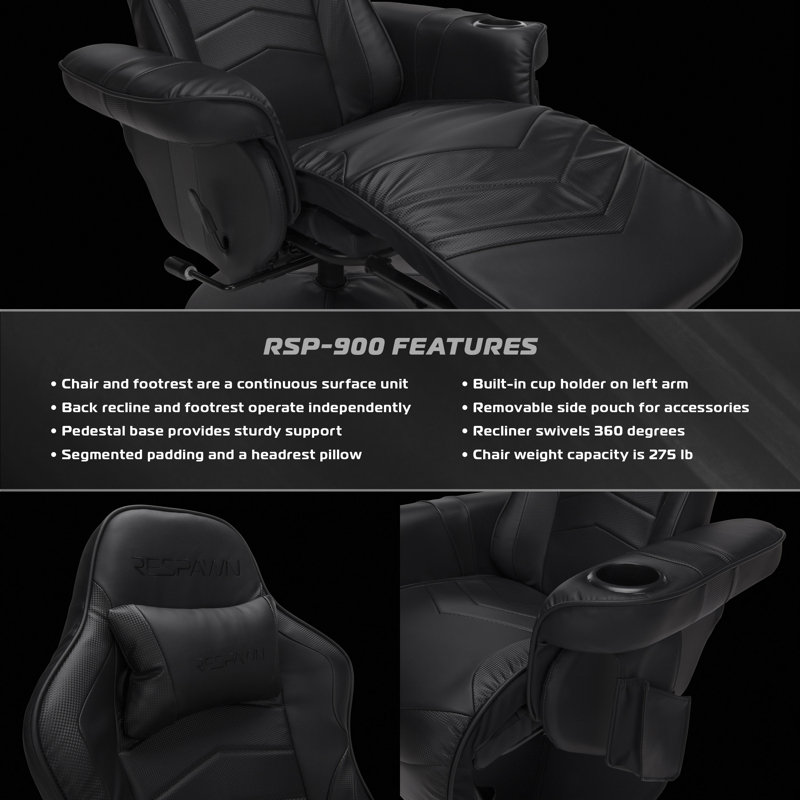 Black Bonded Leather Racing Style Gaming Recliner with Footrest