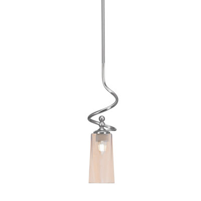 Suspension Sadea Stem Mini présentée en finition nickel brossé avec verre ambré dégradé de 11,4 cm de largeur x 16,5 cm de hauteur
