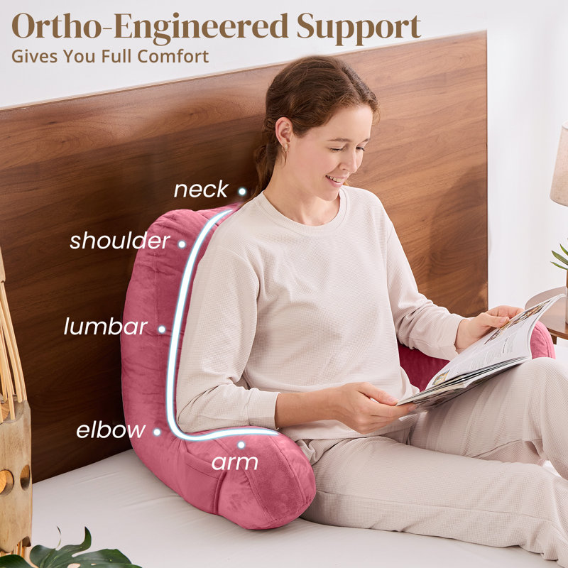 Sasttie Reading Pillow for Bed, Back Pillow for Sitting Up, Rose Pink, Rose Pink, Extra (21 Inch)