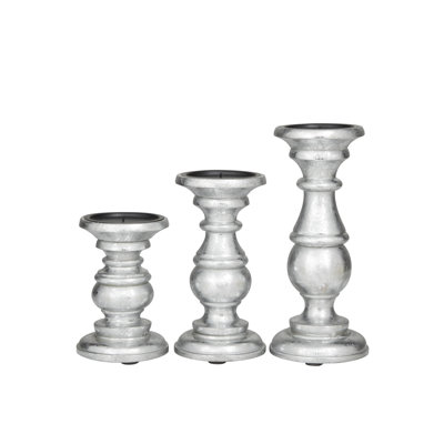 Mango Wood Turned Style Pillar Candle Holders