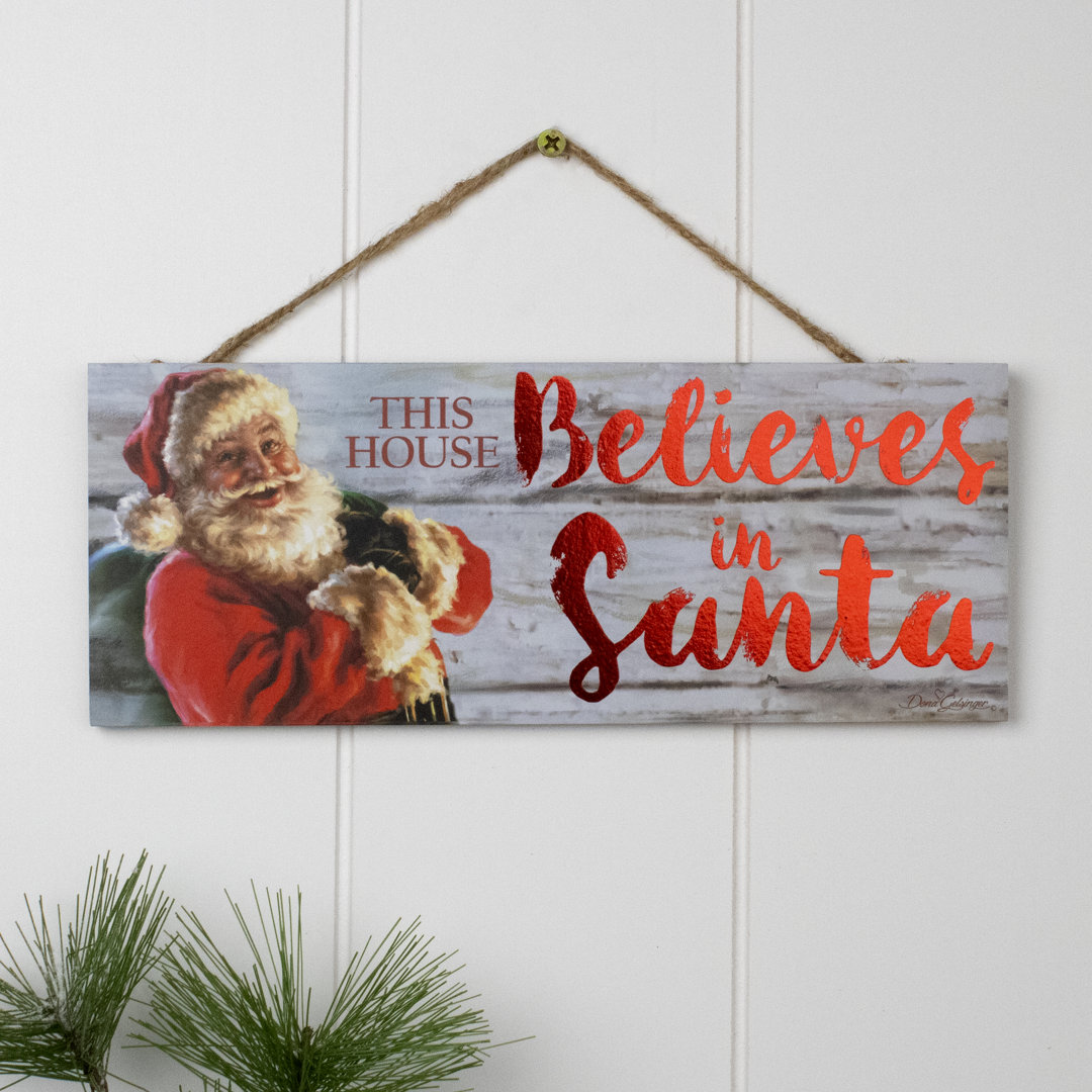 Believe in Santa Wooden Sign with Rope Hanger Glow Decor