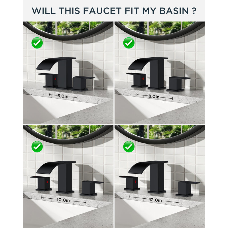 Widespread Bathroom Faucet With Drain Assembly, Matte Black