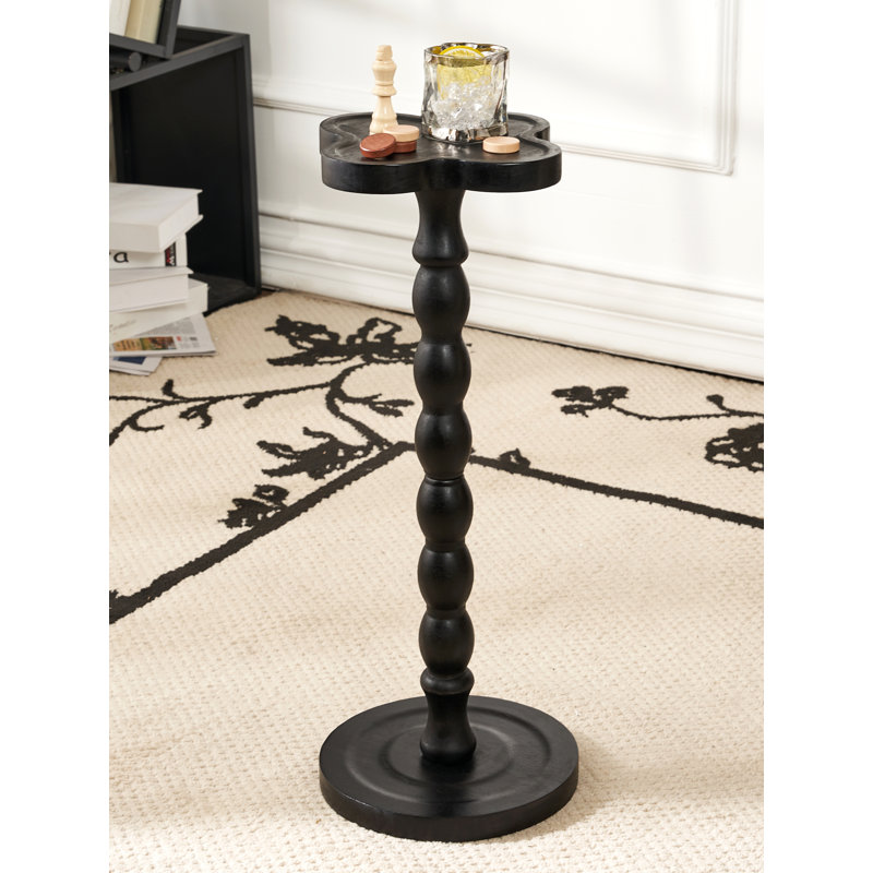 Solid Wood Pedestal End Table, Espresso Wood, Black