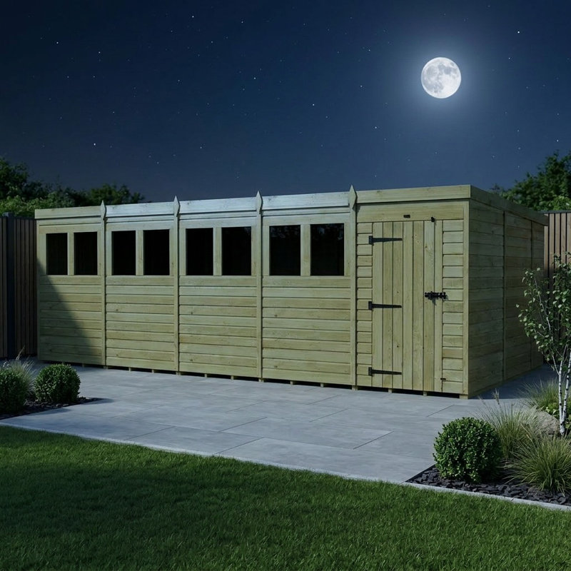 Total Sheds 20ft x 10ft Pent Garden Shed - Single Door - With Windows - Pressure Treated Timber - UK Manufactured