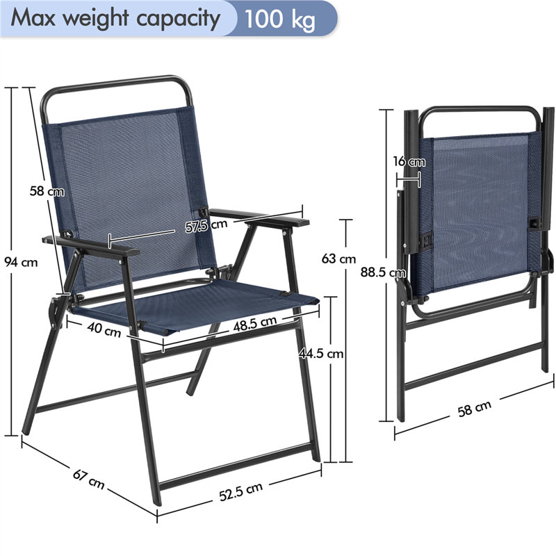 Foldable Outdoor Patio Dining Armchair, Navy Blue, 4