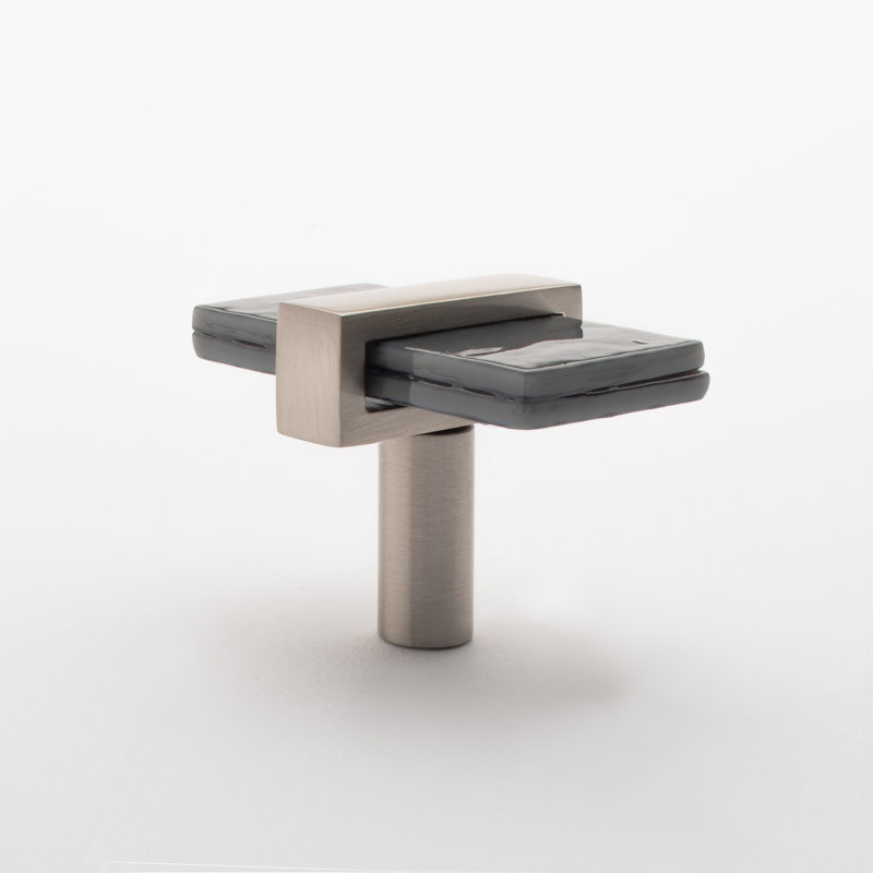 2” Length Rectangle Knob, Satin Nickel/Slate Gray
