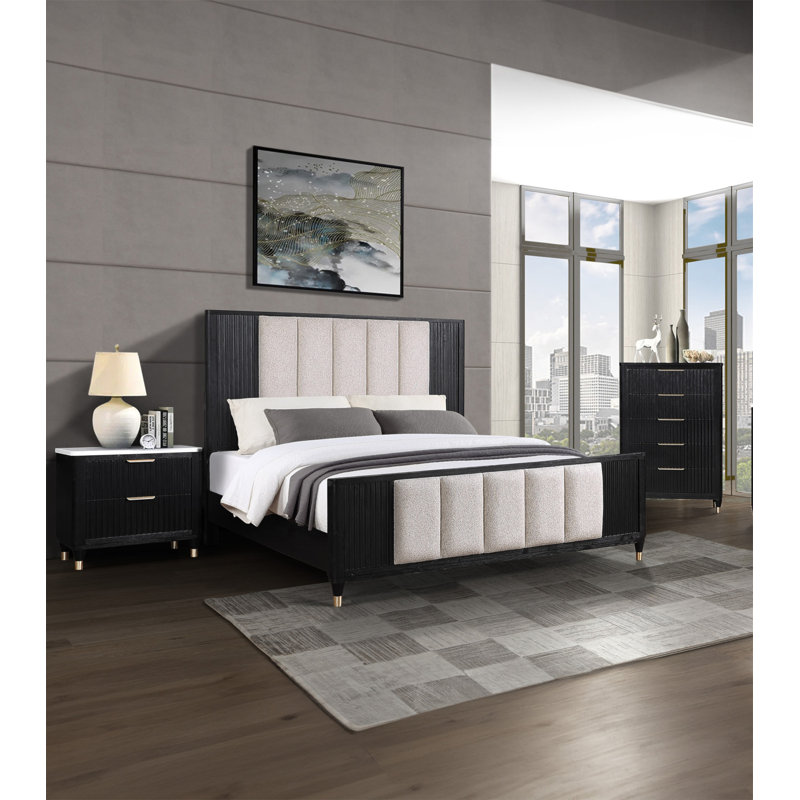 Mobilier de chambre à coucher 1 pièce à 5 tiroirs en métal noir