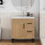 Ensemble de meuble-lavabo 31,5 po avec lavabo combiné, 1 porte et 2 tiroirs, poignée en métal noir, charnière à fermeture en douceur, lavabo en céramique