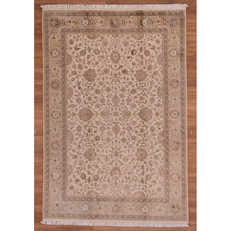 Original Hand Knotted Traditional Pattern Beige Wool Rug