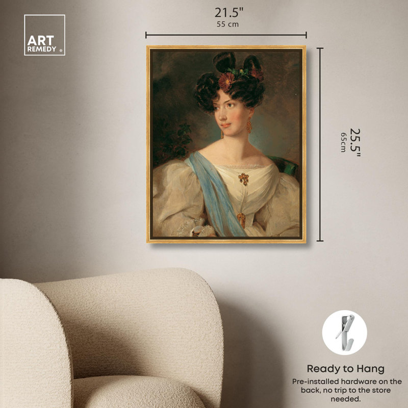 Portrait de femme sur toile, portrait classique rétro par Art Remedy, Cadre doré, H 25 po x l 21 po
