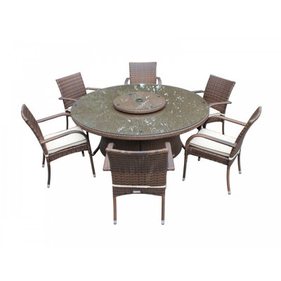 Kiska 6 - Person Patio Dining Set with Round Table , Cushions Included