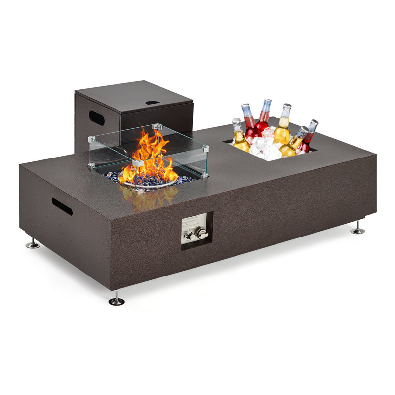 56" Natural Gas Fire Pit Table with Ice Bucket，50000BTU Fire Table with 13" Square Drink Ice Bucket Wind Guard