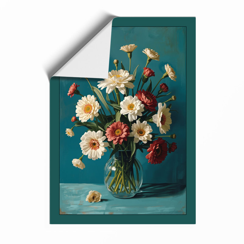 Blooms in Teal Botanical - Framed Print, Unframed, A1 - 84.1 x 59.4 cm