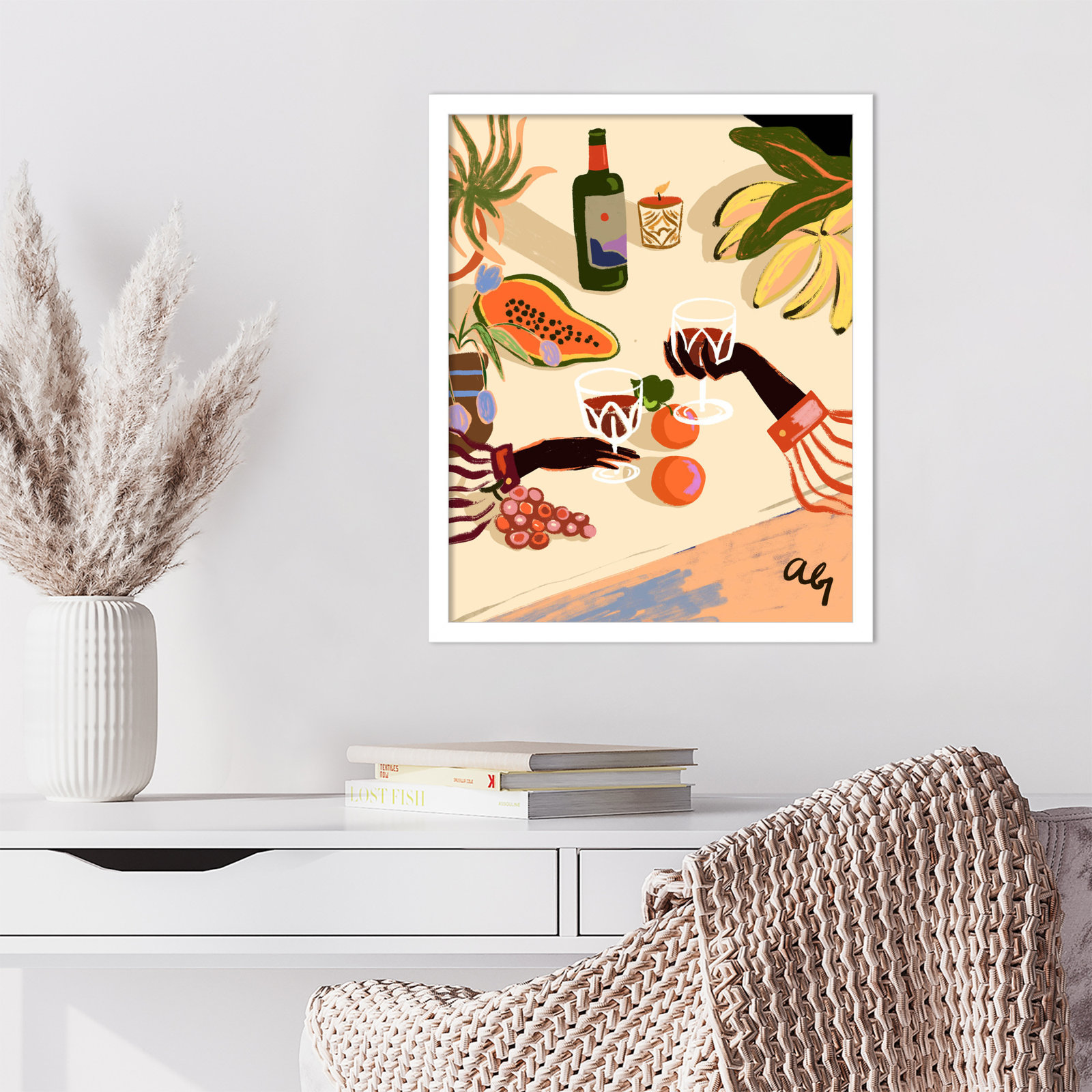 Pritchard "Cheers to You (Wine)" Print, White, 21" H x 17" W