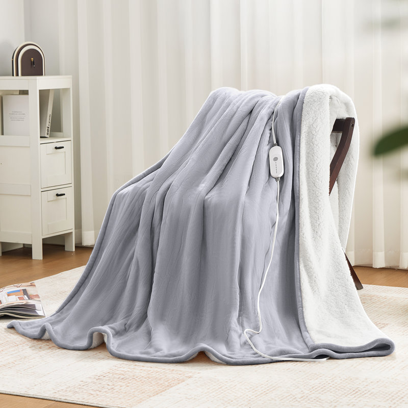 Flannel and lambskin electric heating cover blanket, Throw, Light Gray