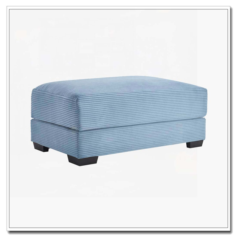 Corduroy Fabric Ottoman, Blue