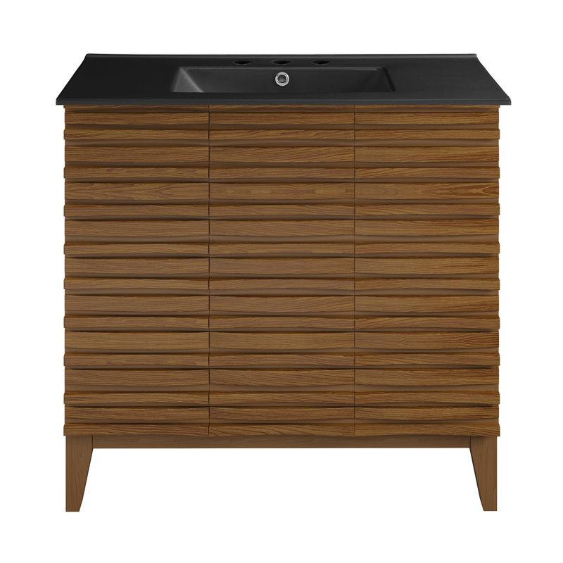 Cascade 36 in. Brown oak Bathroom Vanity With Black, 3-Hole Ceramic Sink Top, Black, Brown Oak